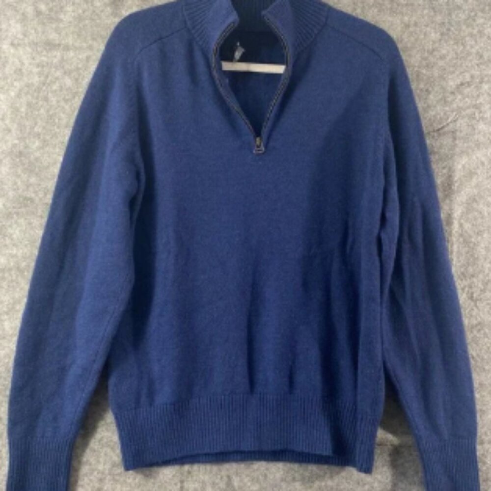 LL Bean Signature Sweater Medium Navy Blue 100% Merino Wool 1/4 Zip Long Sleeve